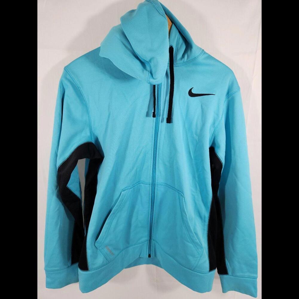 Nike Mens Therma-Fit Pullover Hoodie Ice Blue Black Trim Size M Front Pocket